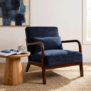 Upholstered Accent Armchair with Solid Wood Frame, Navy Blue & Lumbar Pillow