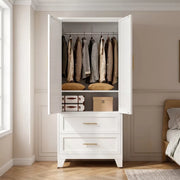 60" -71" Tall Metal Wardrobe Cabinet with Drawers, Adjustable Shelf & Hanging Rod, White Steel Storage for Bedroom Office Laundry