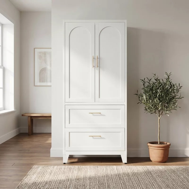 60" -71" Tall Metal Wardrobe Cabinet with Drawers, Adjustable Shelf & Hanging Rod, White Steel Storage for Bedroom Office Laundry