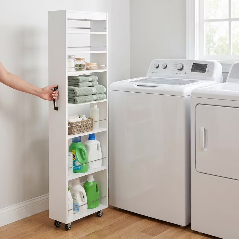 7-Tier Narrow Rolling Storage Shelf with Pull-Out Design