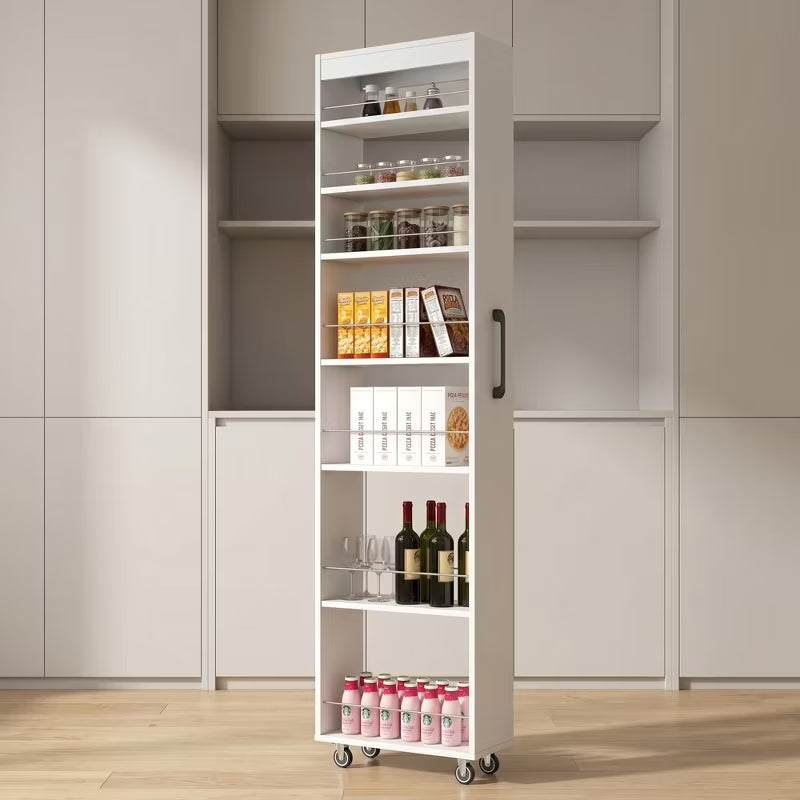 7-Tier Narrow Rolling Storage Shelf with Pull-Out Design