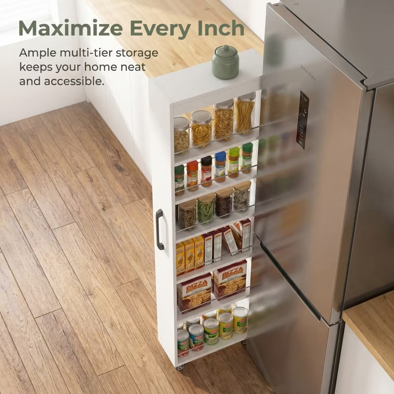 7-Tier Narrow Rolling Storage Shelf with Pull-Out Design