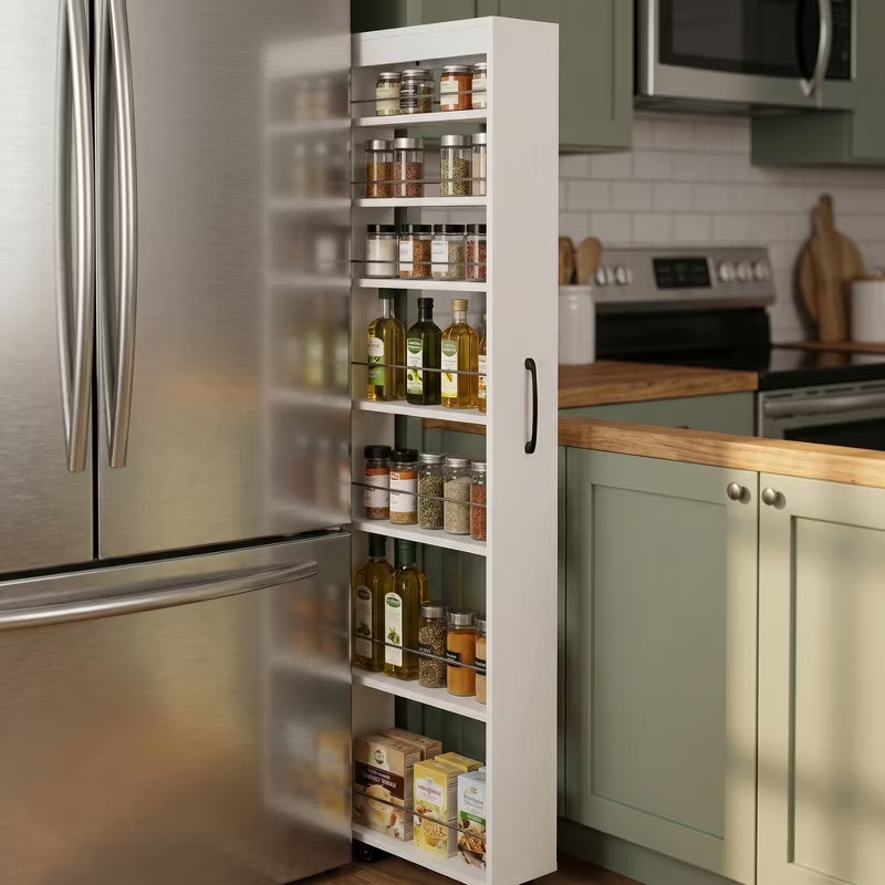 7-Tier Narrow Rolling Storage Shelf with Pull-Out Design