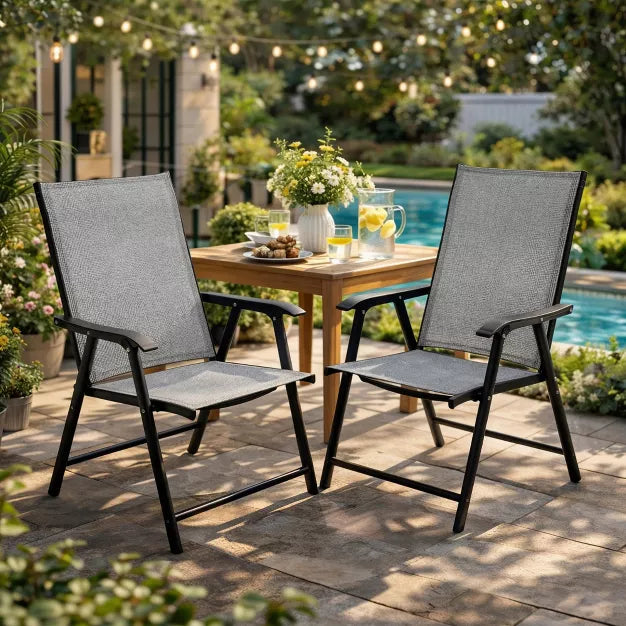 2 Pcs Outdoor Folding Patio Chairs – Stackable Seating with Rust-Resistant Steel Frame