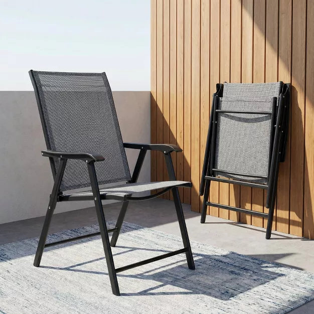 2 Pcs Outdoor Folding Patio Chairs – Stackable Seating with Rust-Resistant Steel Frame