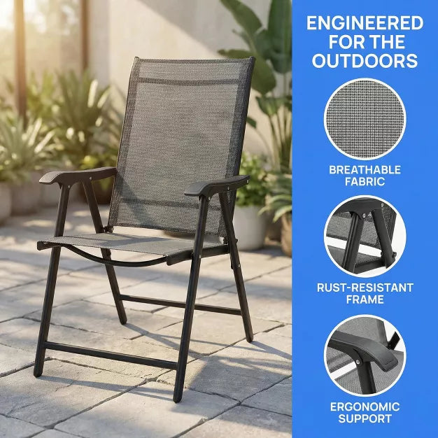 2 Pcs Outdoor Folding Patio Chairs – Stackable Seating with Rust-Resistant Steel Frame