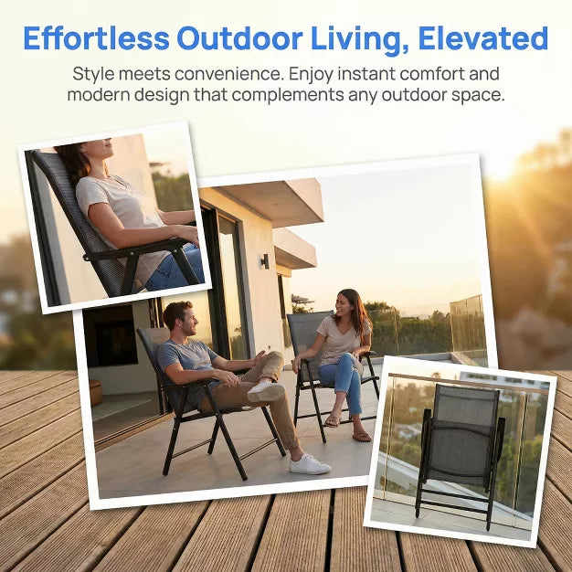 2 Pcs Outdoor Folding Patio Chairs – Stackable Seating with Rust-Resistant Steel Frame