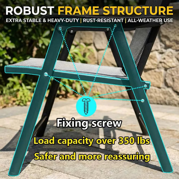 2 Pcs Outdoor Folding Patio Chairs – Stackable Seating with Rust-Resistant Steel Frame