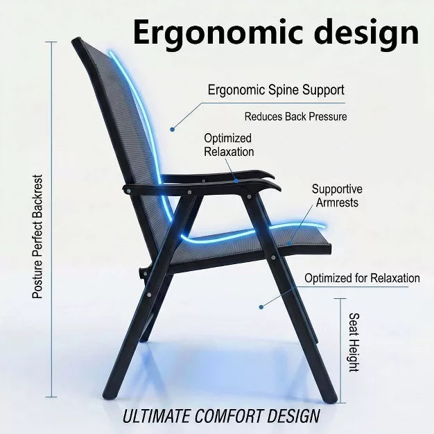 2 Pcs Outdoor Folding Patio Chairs – Stackable Seating with Rust-Resistant Steel Frame