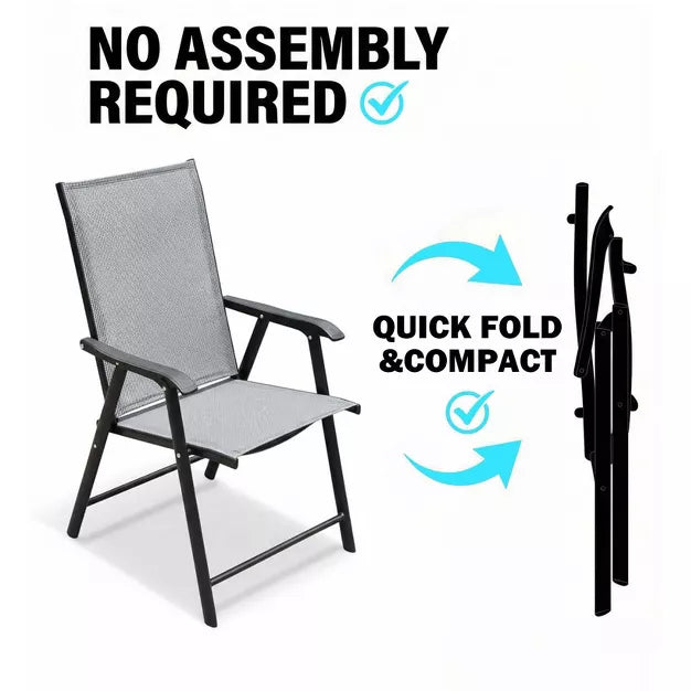 2 Pcs Outdoor Folding Patio Chairs – Stackable Seating with Rust-Resistant Steel Frame