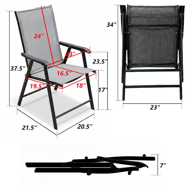 2 Pcs Outdoor Folding Patio Chairs – Stackable Seating with Rust-Resistant Steel Frame