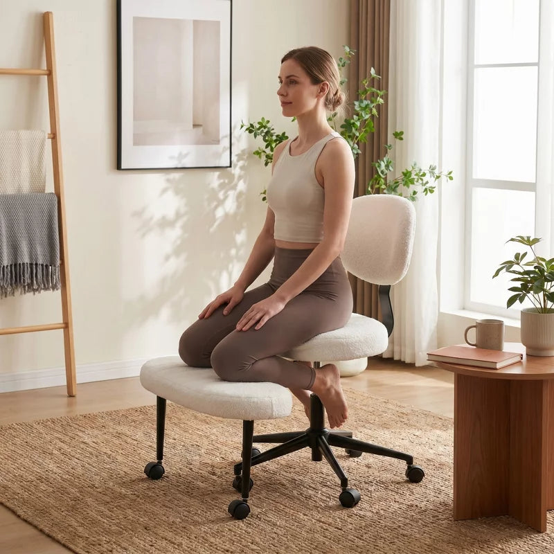 Ergonomic Cross-Leg Office Chair with Footrest for Meditation & Home