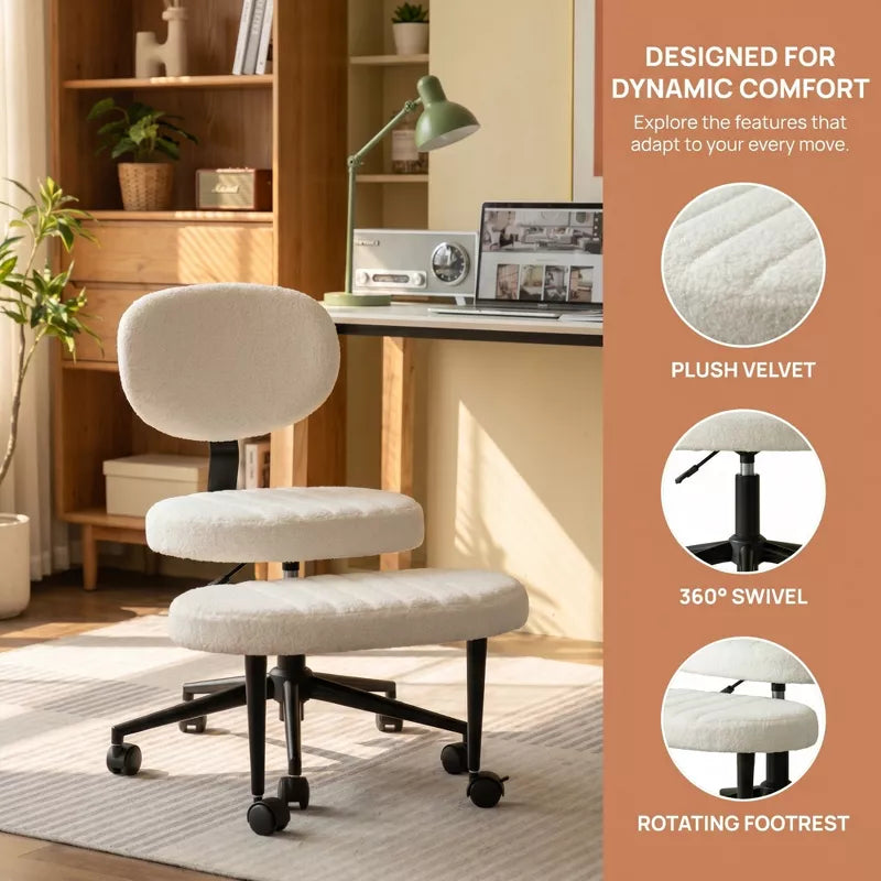 Ergonomic Cross-Leg Office Chair with Footrest for Meditation & Home
