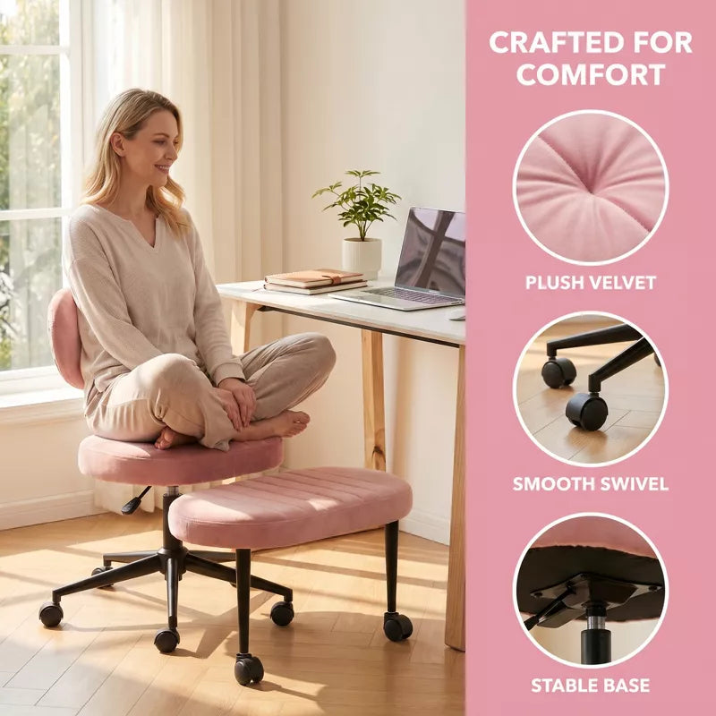 Ergonomic Cross-Leg Office Chair with Footrest for Meditation & Home