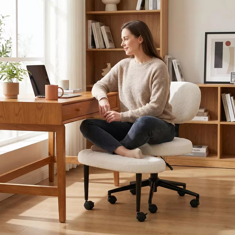Ergonomic Cross-Leg Office Chair with Footrest for Meditation & Home