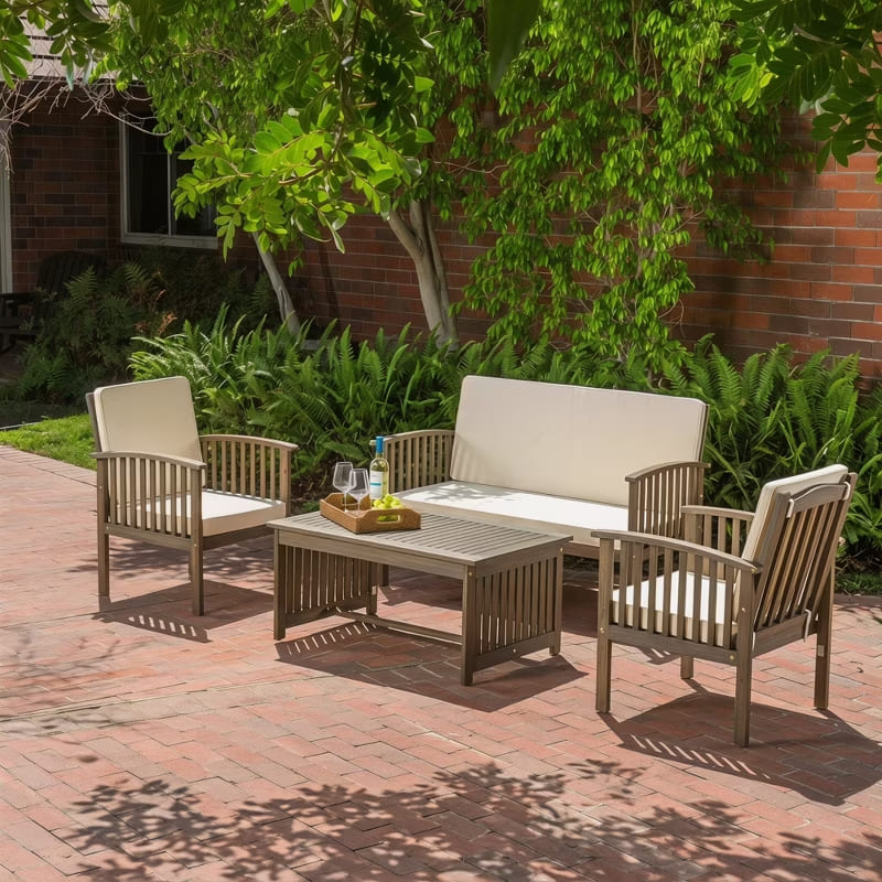 4PC Acacia Wood Outdoor Furniture Set – 2 Chairs, Loveseat & Coffee Table