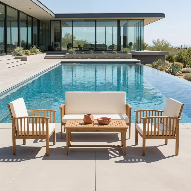 4PC Acacia Wood Outdoor Furniture Set – 2 Chairs, Loveseat & Coffee Table