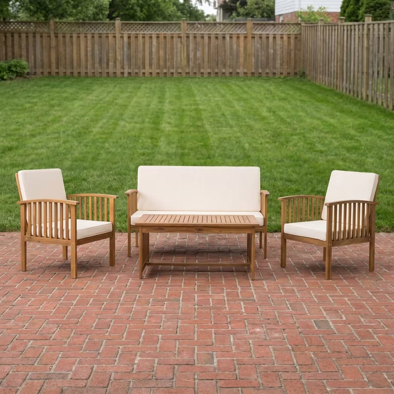 4PC Acacia Wood Outdoor Furniture Set – 2 Chairs, Loveseat & Coffee Table