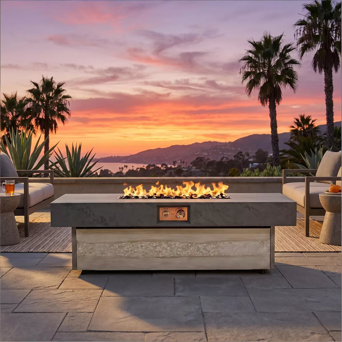 Rectangle Gas Fire Pit Table with Adjustable Height, 50,000 BTU Propane Patio Heater