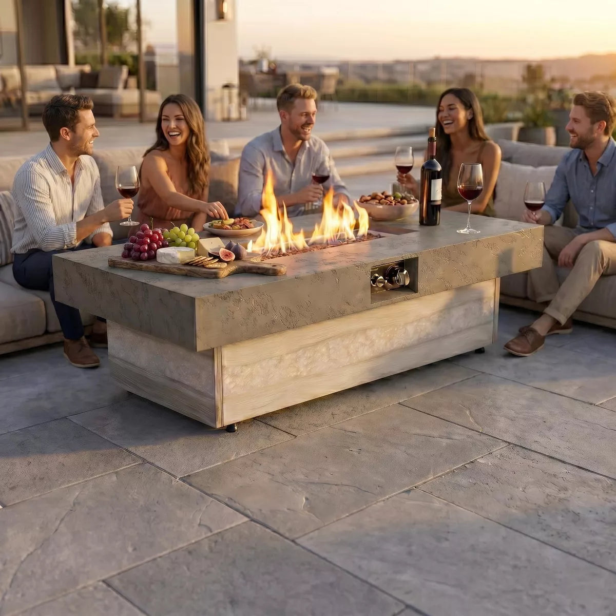 Rectangle Gas Fire Pit Table with Adjustable Height, 50,000 BTU Propane Patio Heater