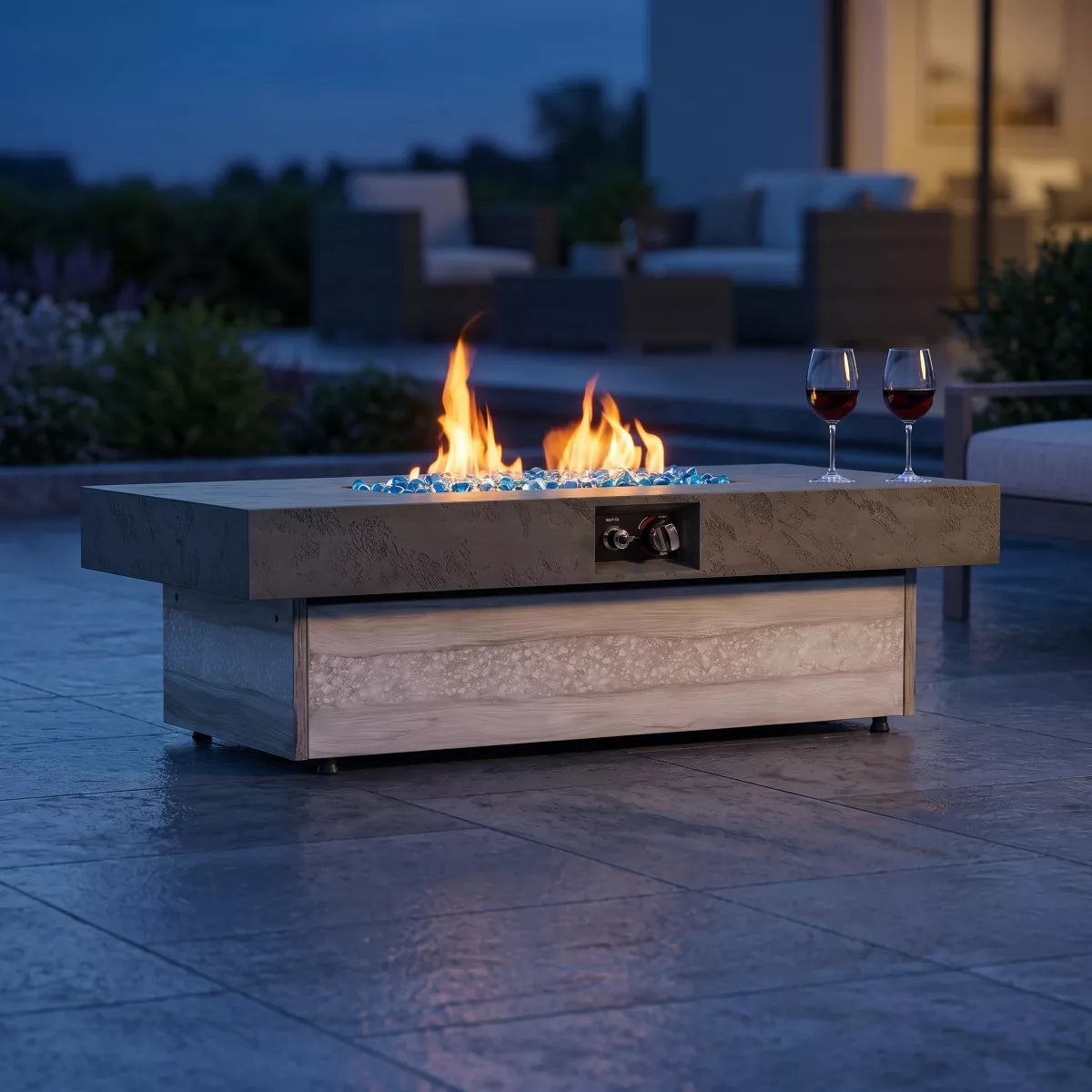 Rectangle Gas Fire Pit Table with Adjustable Height, 50,000 BTU Propane Patio Heater