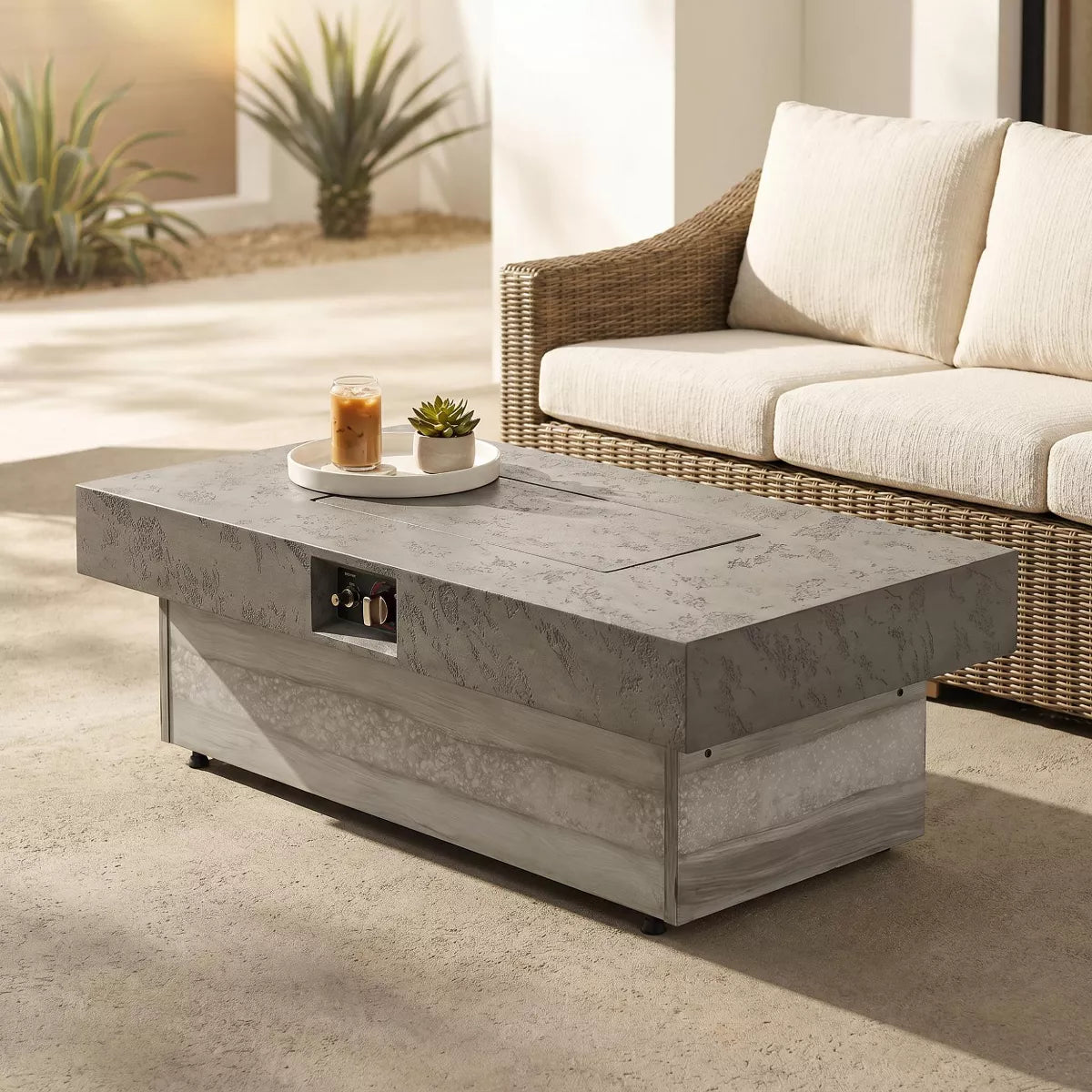 Rectangle Gas Fire Pit Table with Adjustable Height, 50,000 BTU Propane Patio Heater