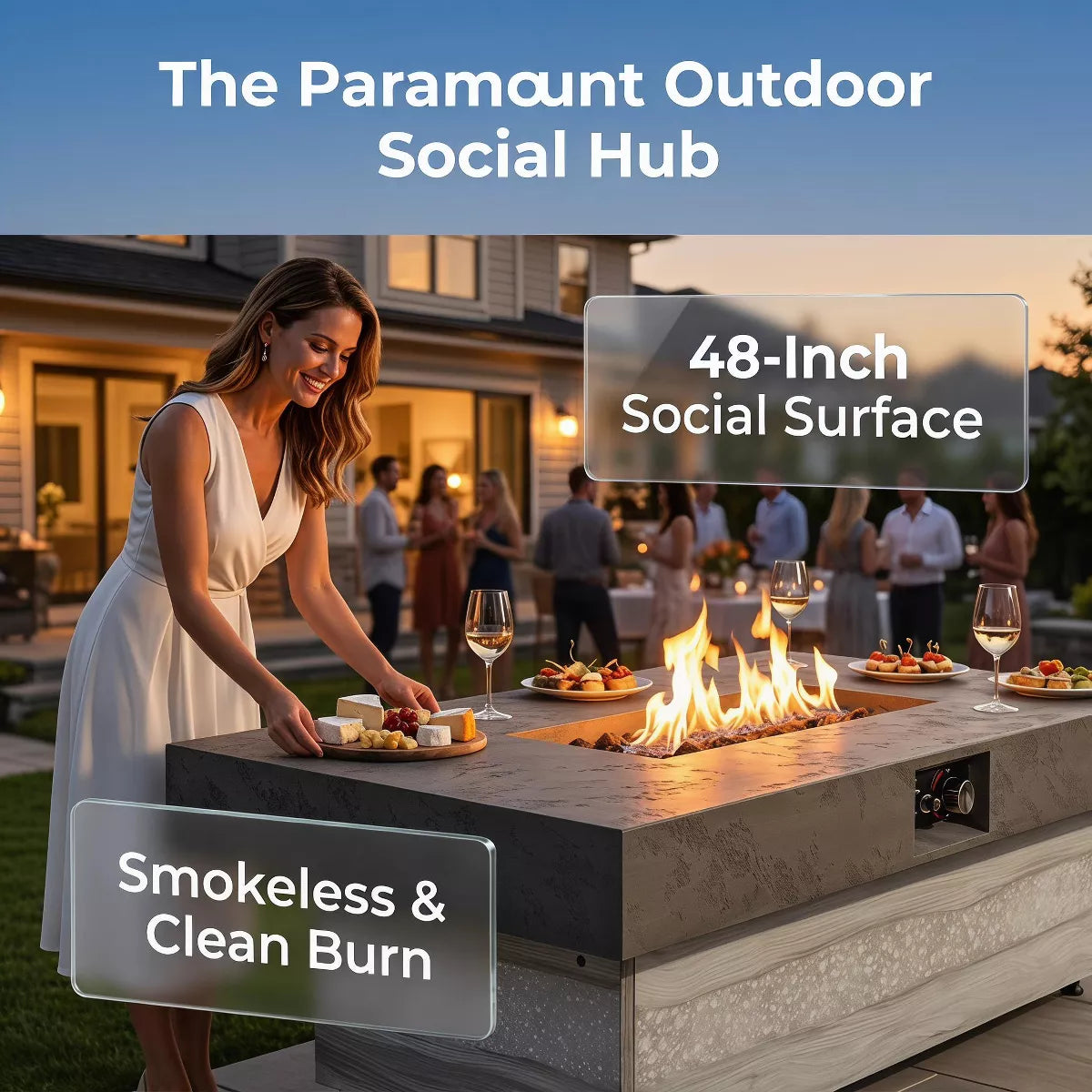 Rectangle Gas Fire Pit Table with Adjustable Height, 50,000 BTU Propane Patio Heater