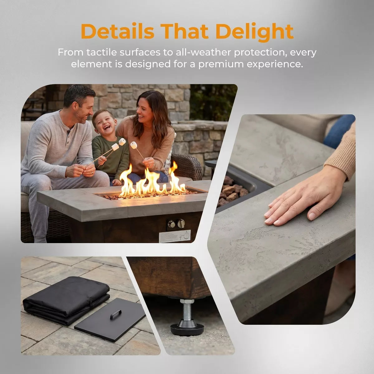 Rectangular Gas Fire Pit Table with 50,000 BTU Heat and Convertible Coffee Table Design
