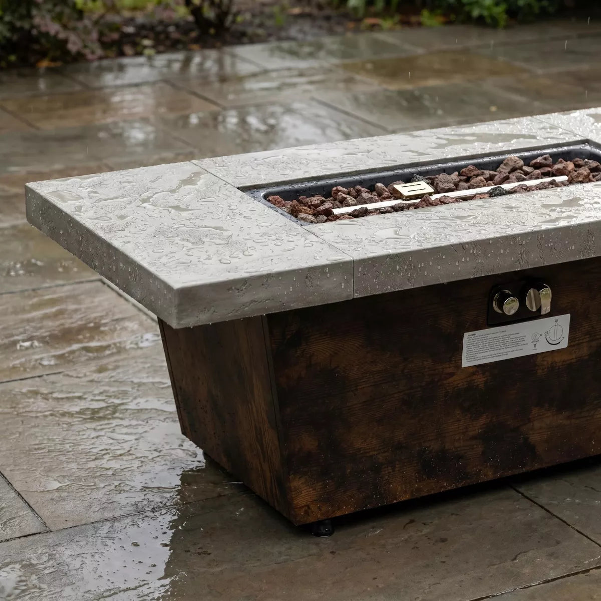 Rectangular Gas Fire Pit Table with 50,000 BTU Heat and Convertible Coffee Table Design