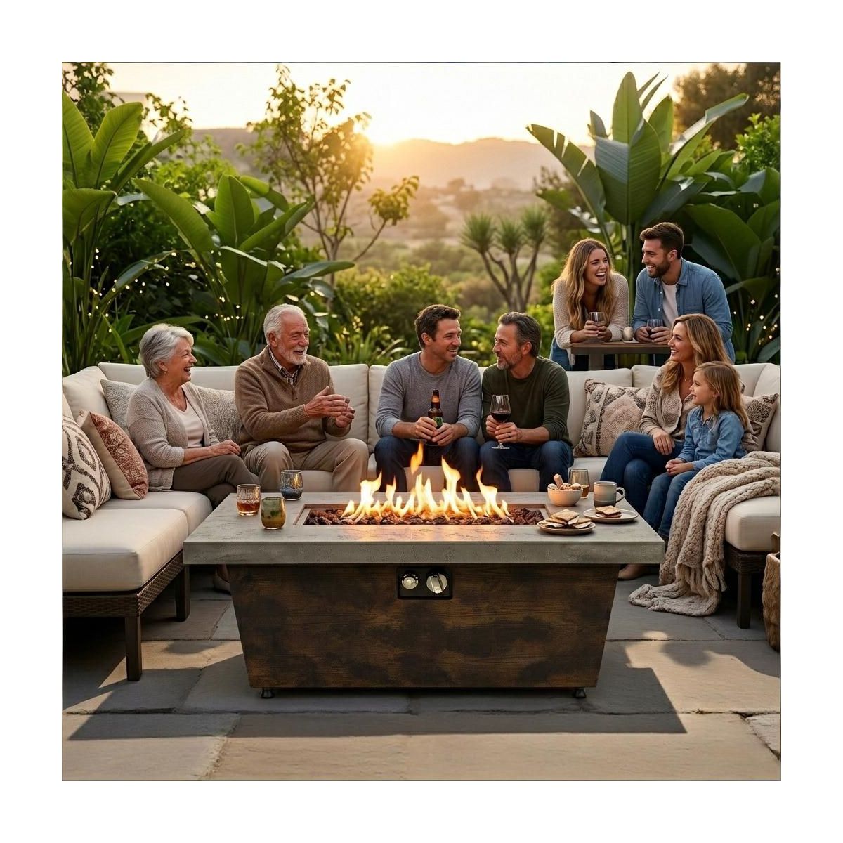 Rectangular Gas Fire Pit Table with 50,000 BTU Heat and Convertible Coffee Table Design
