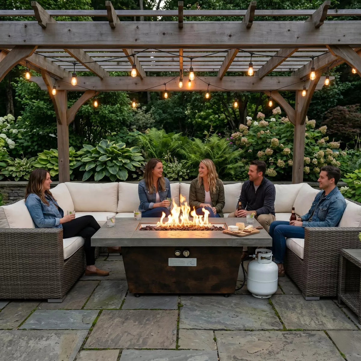 Rectangular Gas Fire Pit Table with 50,000 BTU Heat and Convertible Coffee Table Design