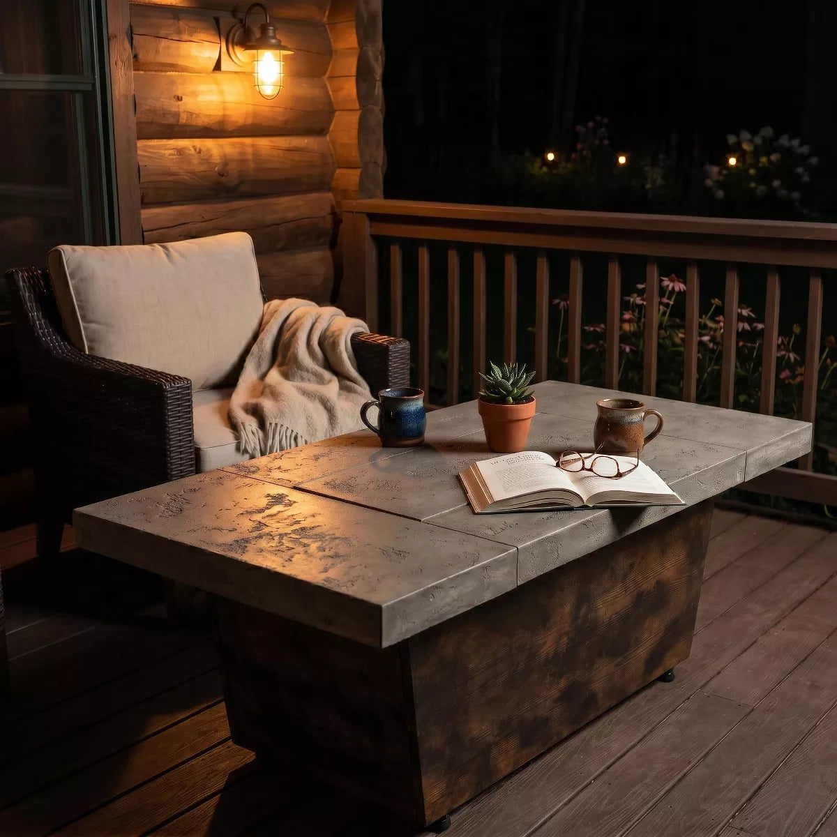 Rectangular Gas Fire Pit Table with 50,000 BTU Heat and Convertible Coffee Table Design