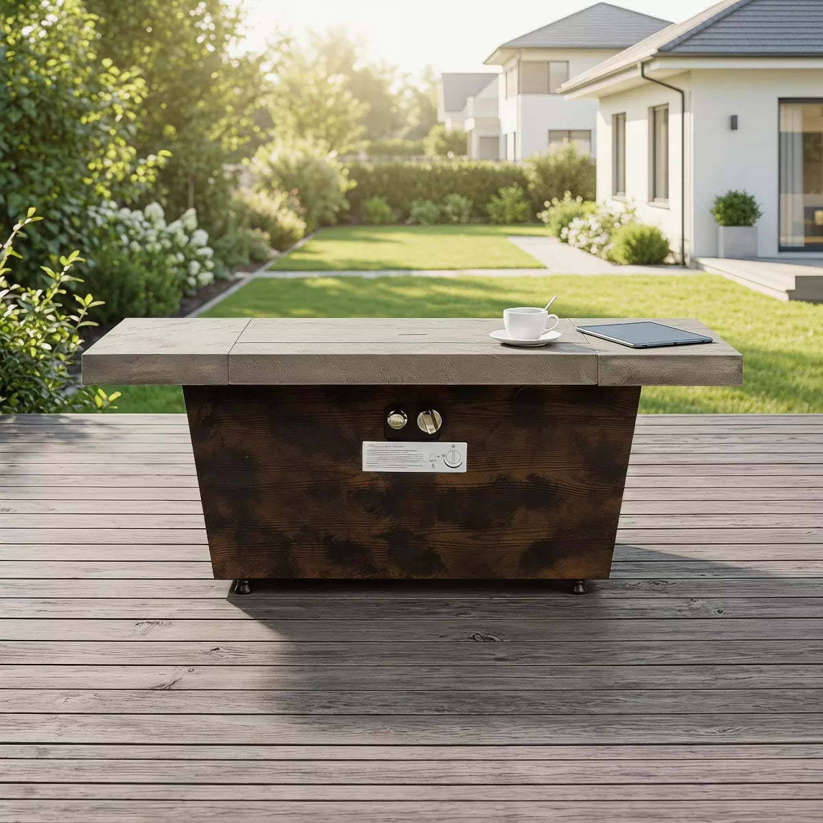 Rectangular Gas Fire Pit Table with 50,000 BTU Heat and Convertible Coffee Table Design