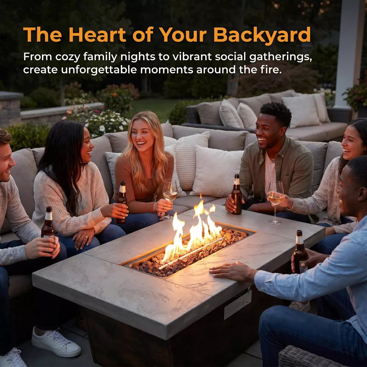 Rectangular Gas Fire Pit Table with 50,000 BTU Heat and Convertible Coffee Table Design
