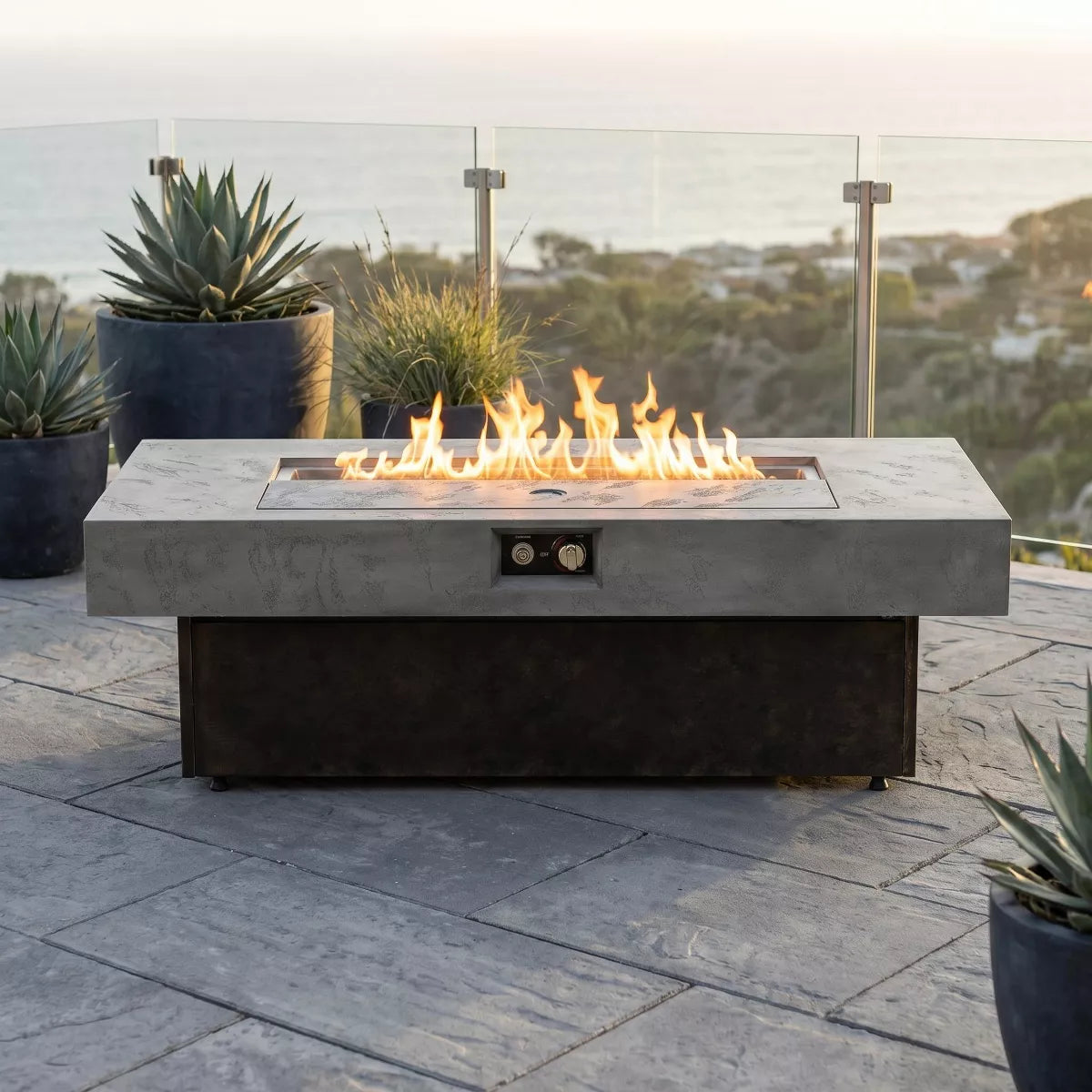 Tabletop Propane Fire Pit Table 55" 50,000 BTU Adjustable Height Patio Heater