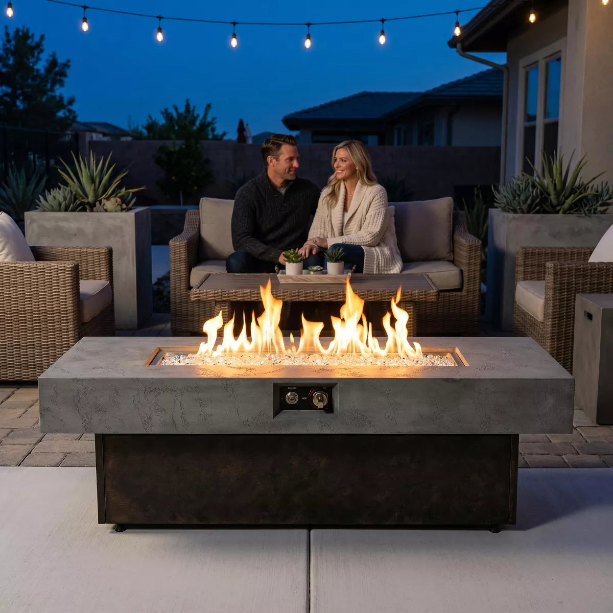 Tabletop Propane Fire Pit Table 55" 50,000 BTU Adjustable Height Patio Heater