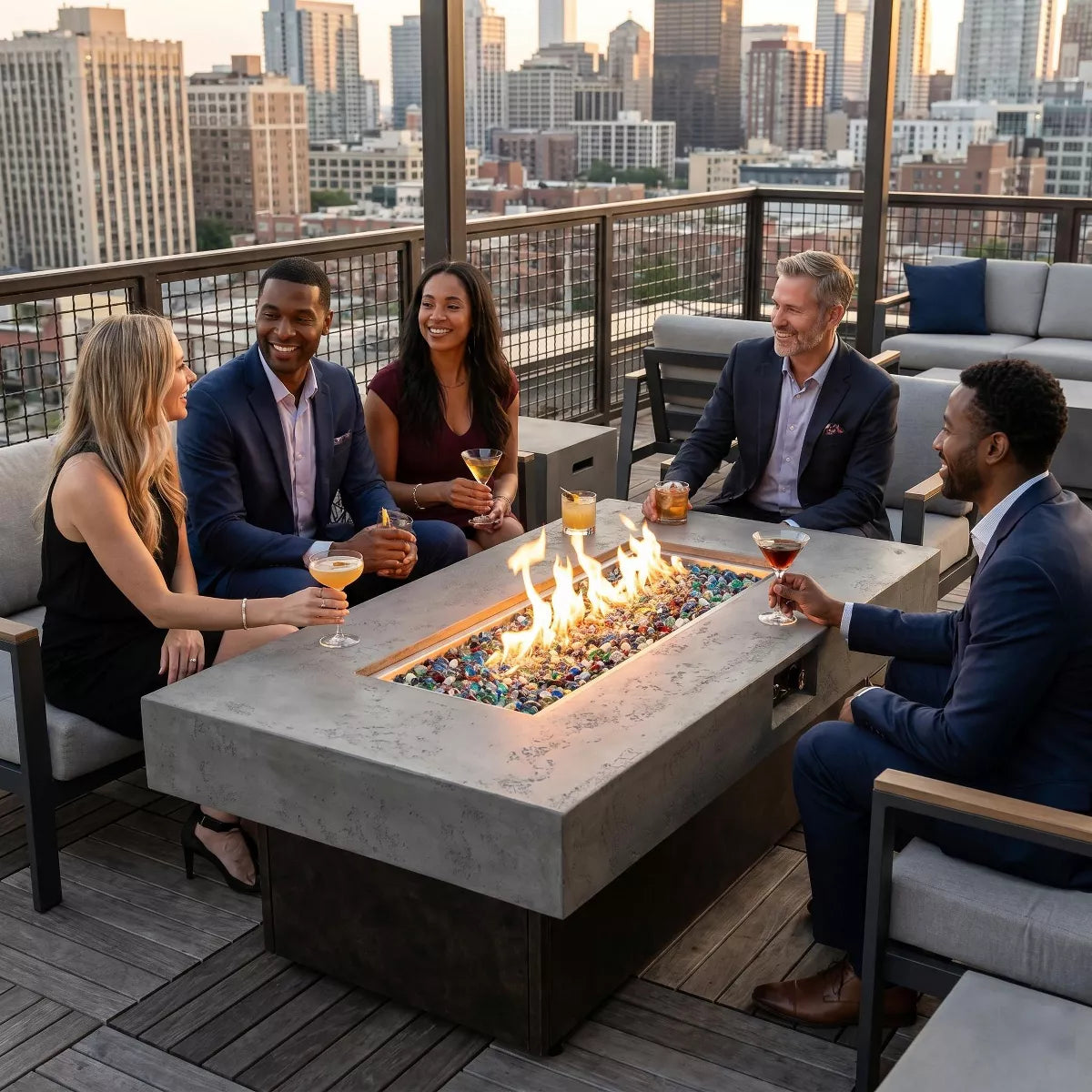 Tabletop Propane Fire Pit Table 55" 50,000 BTU Adjustable Height Patio Heater