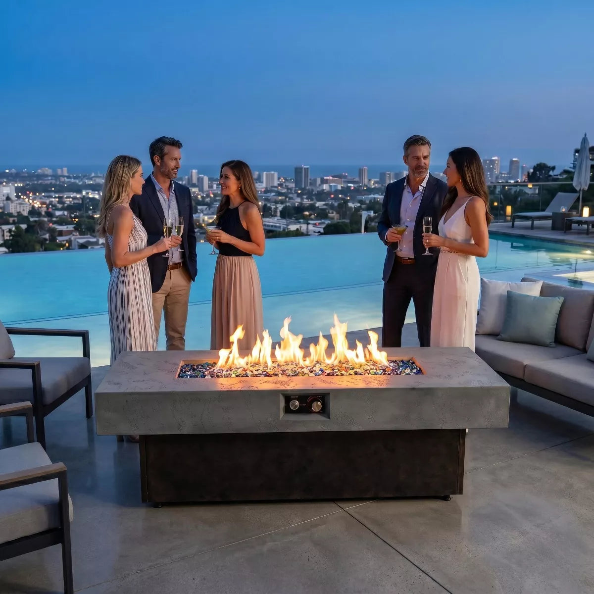 Tabletop Propane Fire Pit Table 55" 50,000 BTU Adjustable Height Patio Heater