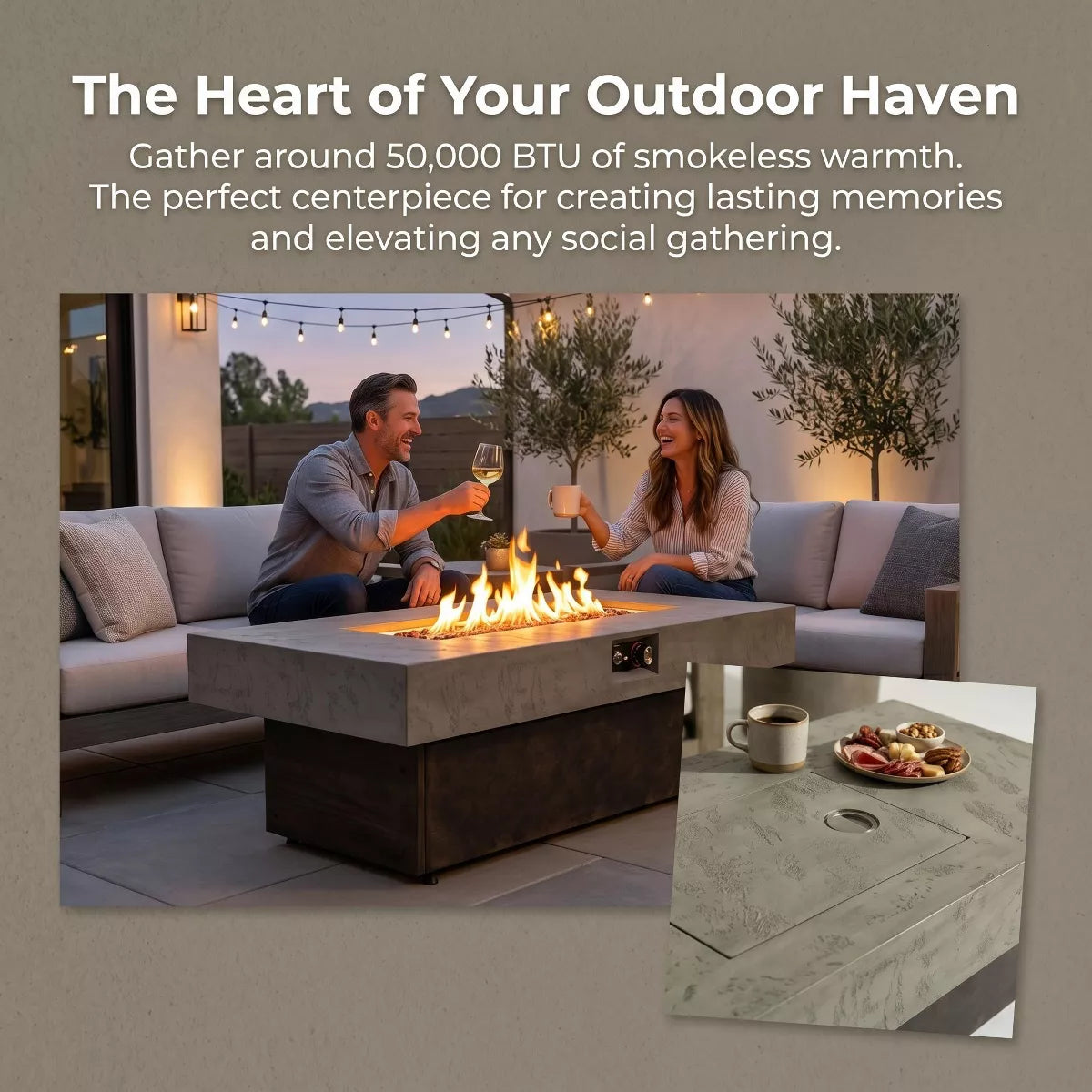 Tabletop Propane Fire Pit Table 55" 50,000 BTU Adjustable Height Patio Heater
