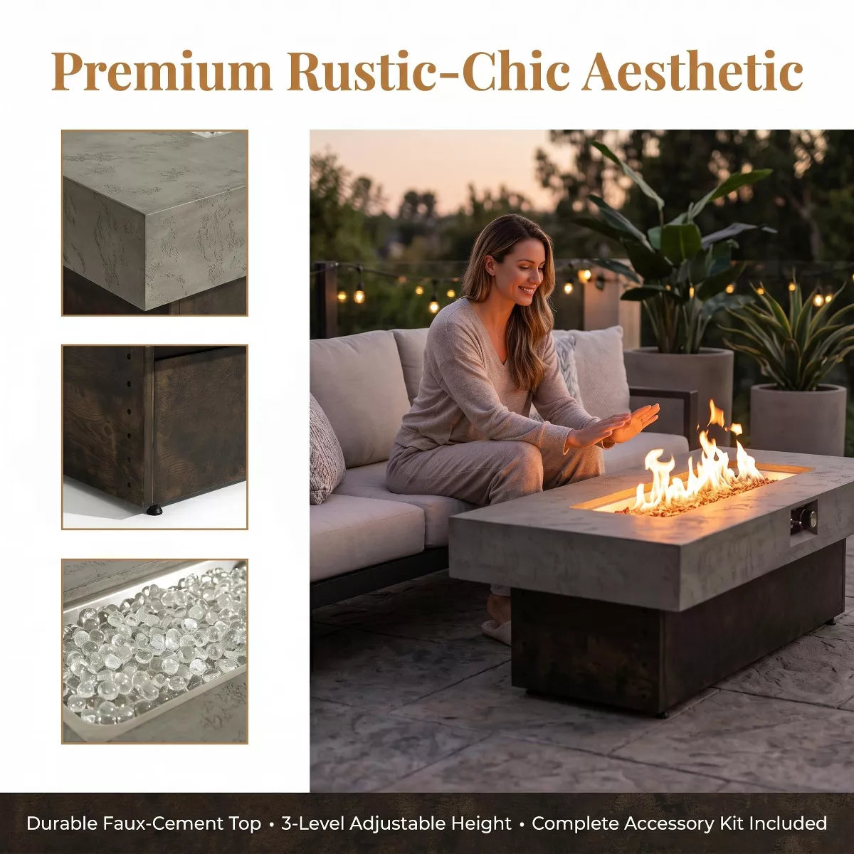 Tabletop Propane Fire Pit Table 55" 50,000 BTU Adjustable Height Patio Heater