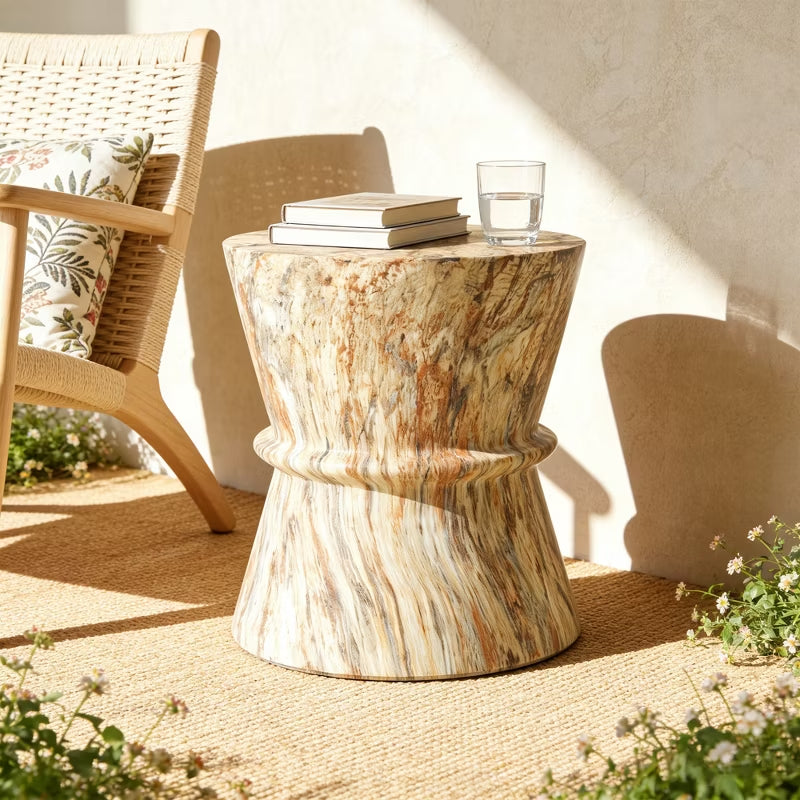 Round Outdoor Concrete End Table for Patio & Indoor Use