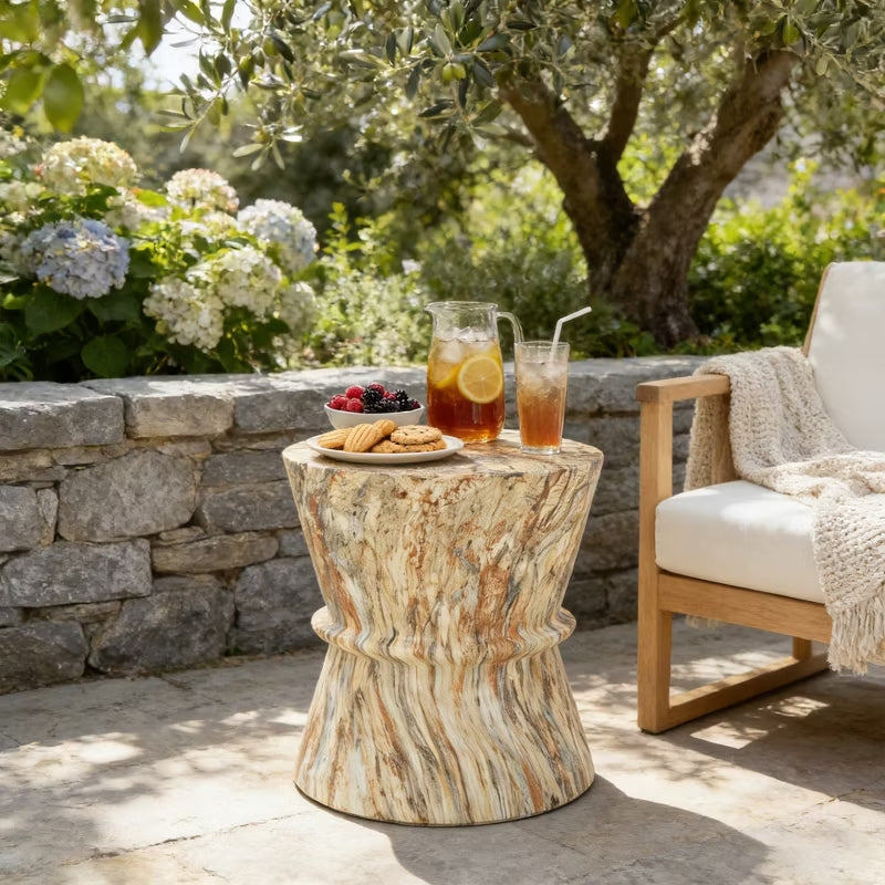 Round Outdoor Concrete End Table for Patio & Indoor Use