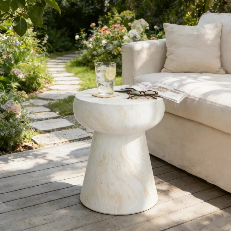 Round Outdoor Concrete End Table for Patio & Indoor Use