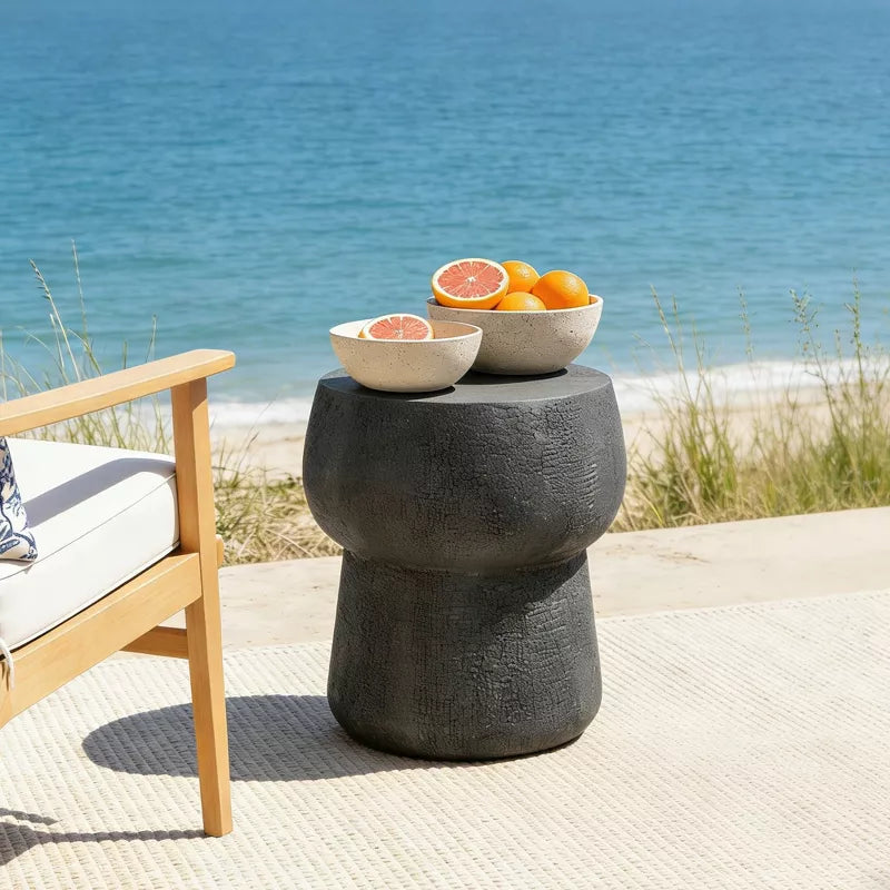 Round Outdoor Concrete End Table for Patio & Indoor Use