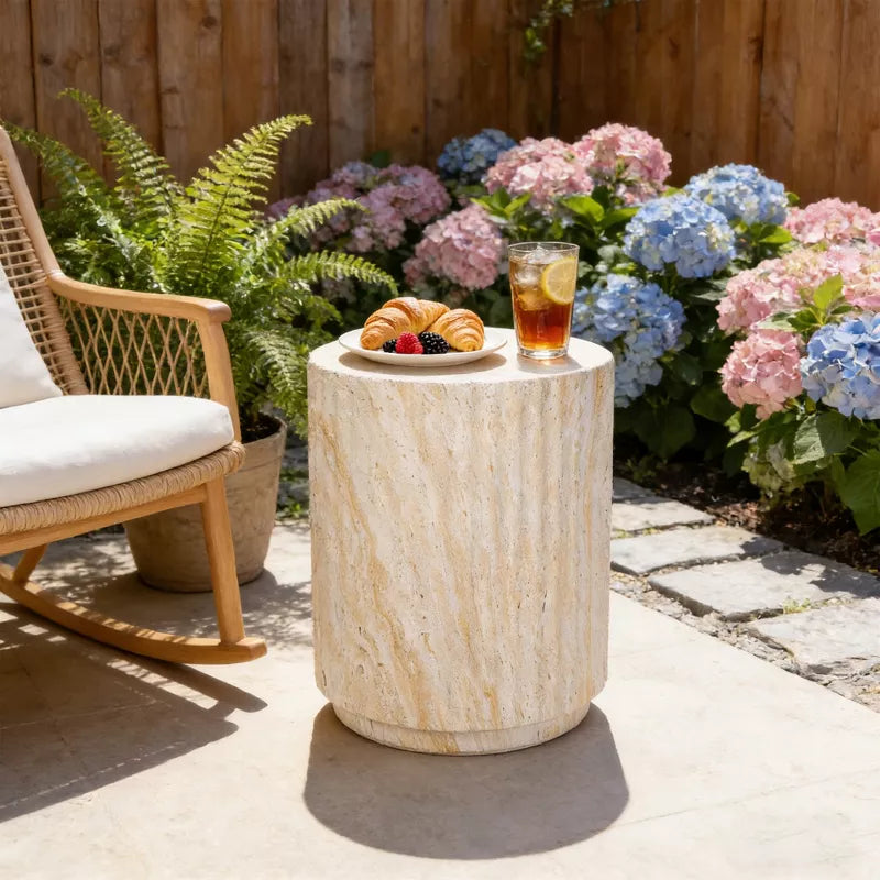 Round Outdoor Concrete End Table for Patio & Indoor Use