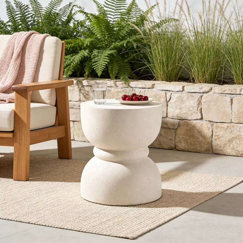 Round Outdoor Concrete End Table for Patio & Indoor Use