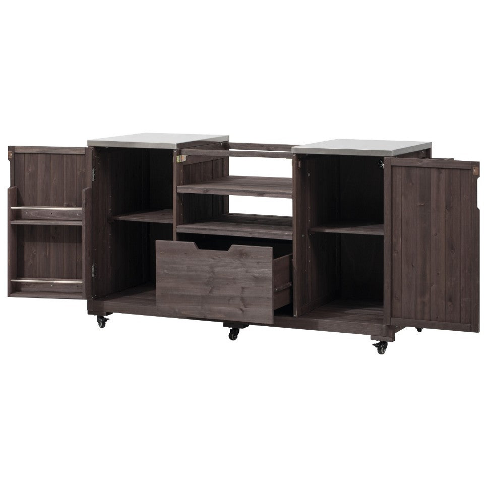 Outdoor Kitchen Island: Solid Wood Grill Cart with Stainless Steel Top