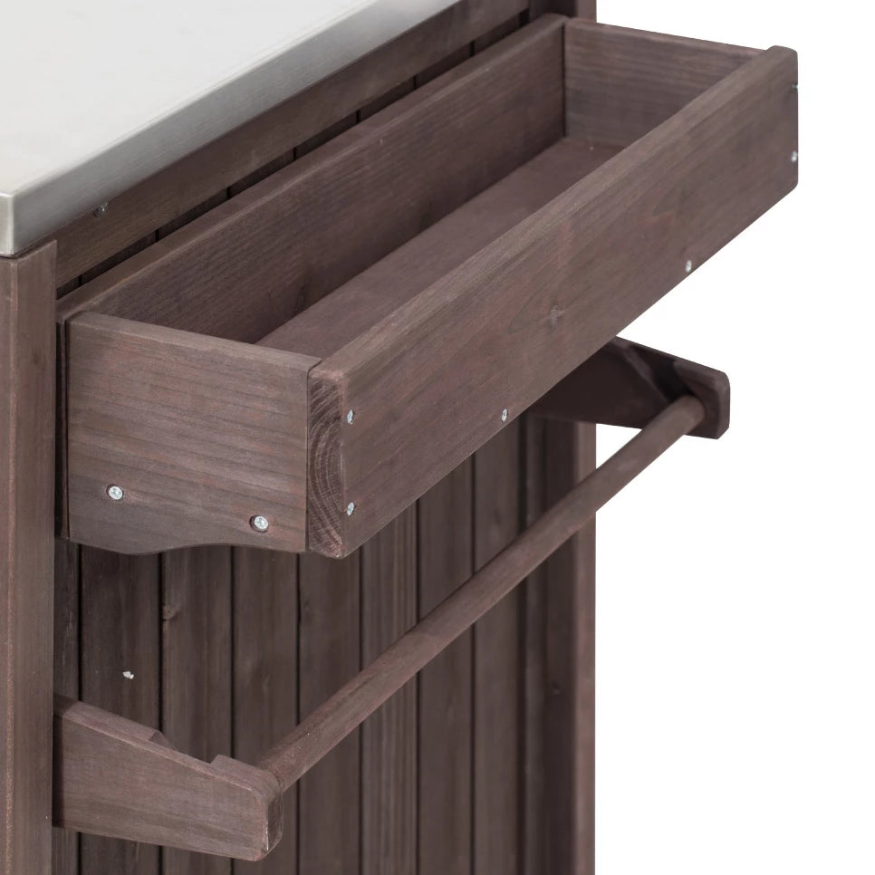 Outdoor Kitchen Island: Solid Wood Grill Cart with Stainless Steel Top