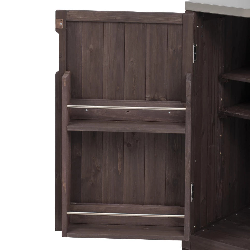 Outdoor Kitchen Island: Solid Wood Grill Cart with Stainless Steel Top