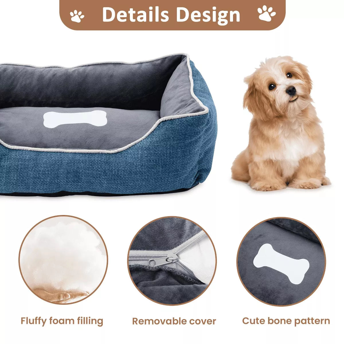 Anti-Slip Orthopedic Small Dog Bed with Washable Plush Sofa Cushion